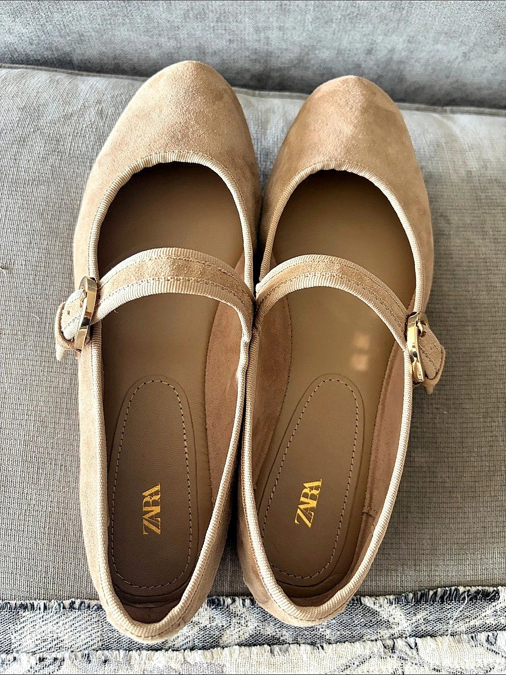 Suede Ballet Flats with Buckle